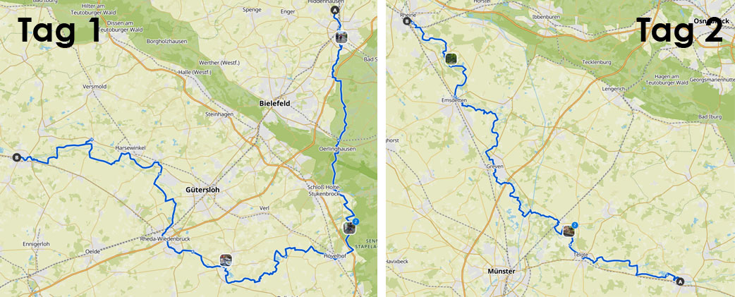 Die Strecken Tag 1 und 2 Die Strecken